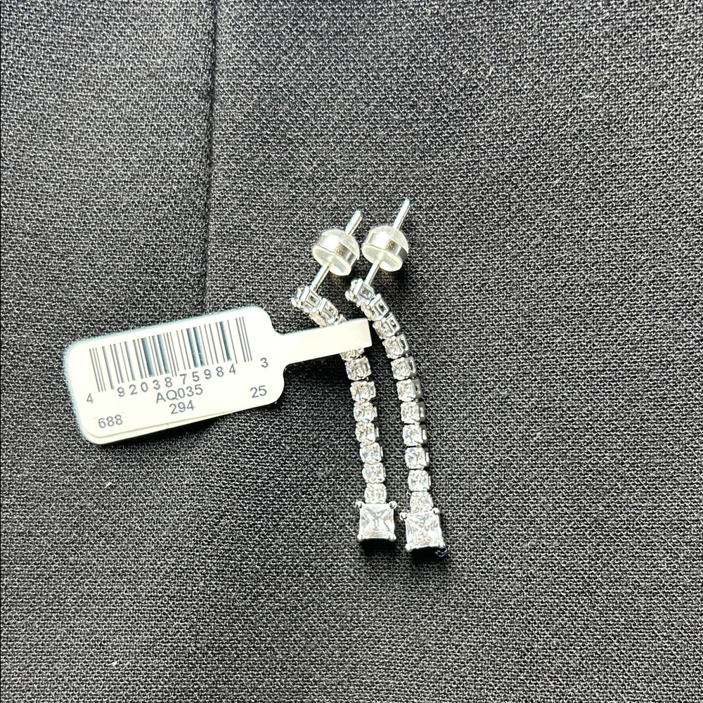 Elegant Silver Cubic Zirconia Tennis Drop Earrings NWT